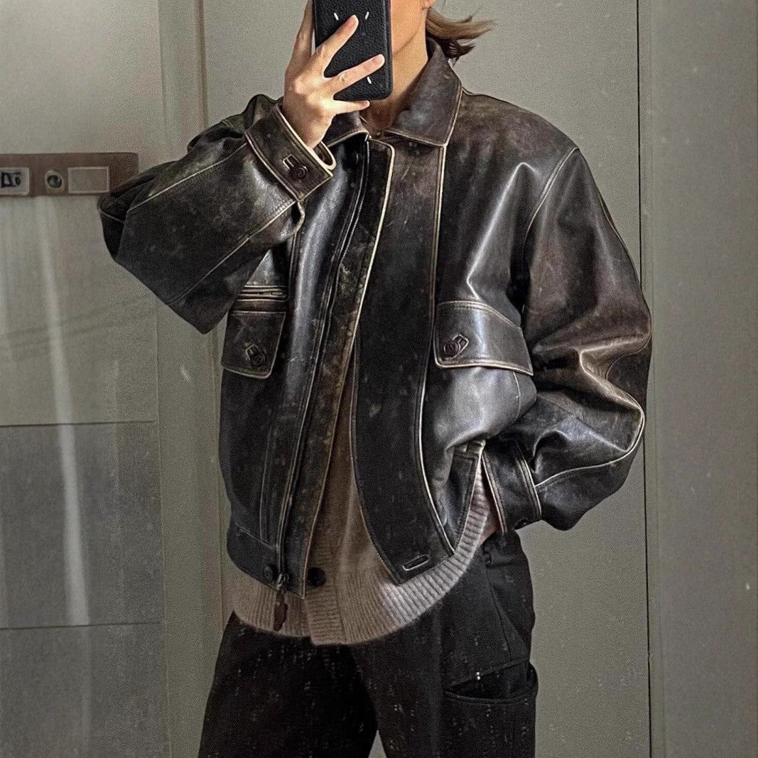 Jacket Coat Retro Washed Brushed Brown Distressed
