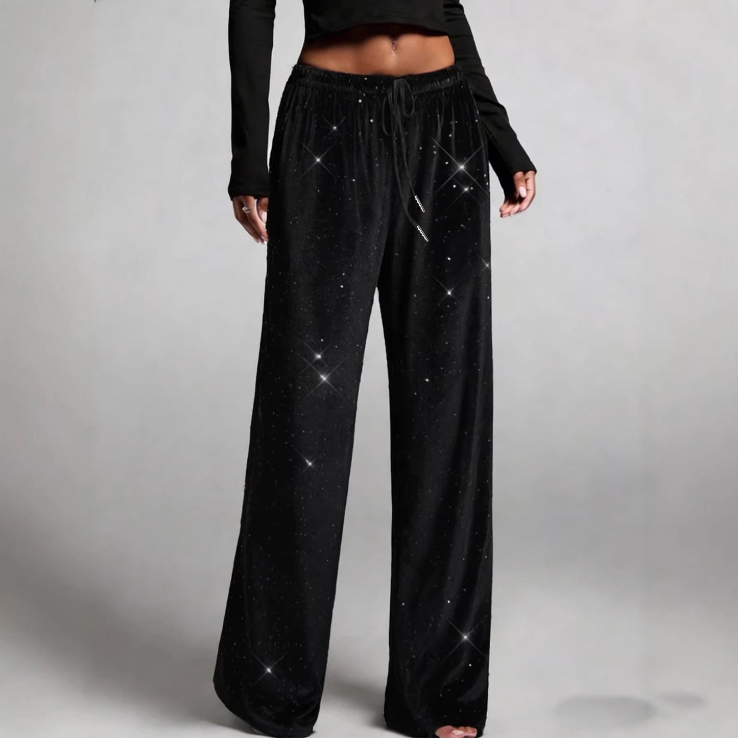 Fashionable Sequined Drawstring Slimming Stretch Pants From Europe And The US