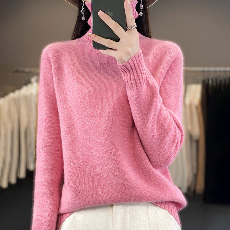 Women's Solid Color Turtleneck Knitting Pullover Long Sleeve Loose Sweater