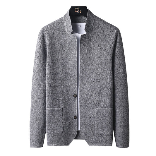 Herre cardigan med opretstående krave og lommer