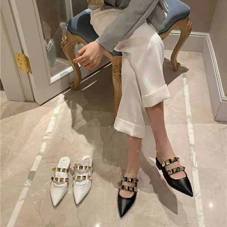 Baotou Half Drag Fashion Mellemhælede Tykhælede Lazy Shoes Net Infrarød Brug Sandaler Og Hjemmesko Kvinder