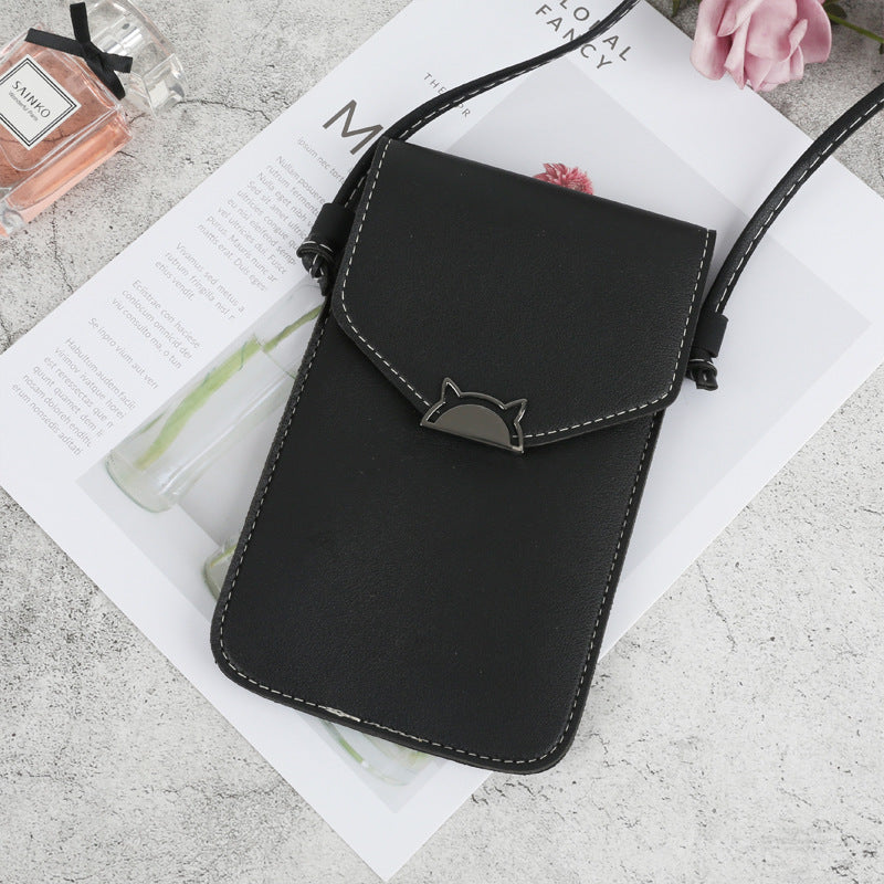 Touch Screen Women's Cat Metal Decoration Transparent Magic Multifunctional Mobile Phone Bag
