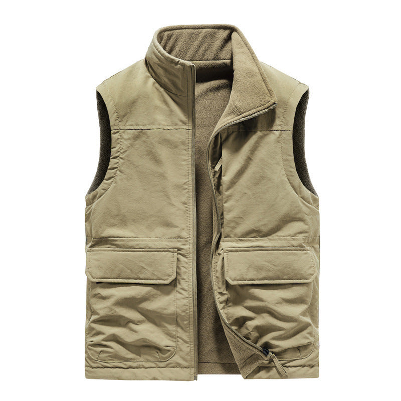 Men's Outdoor Double-sided Wear Velvet Vest Multi-pocket Leisure Cargo