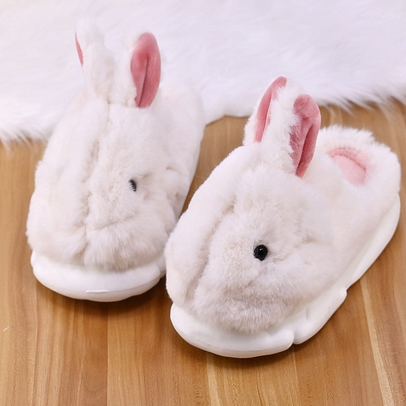 Fashionable Thick Bottom Baotou Tuo Cute Cartoon Rabbit Fur Slippers Female