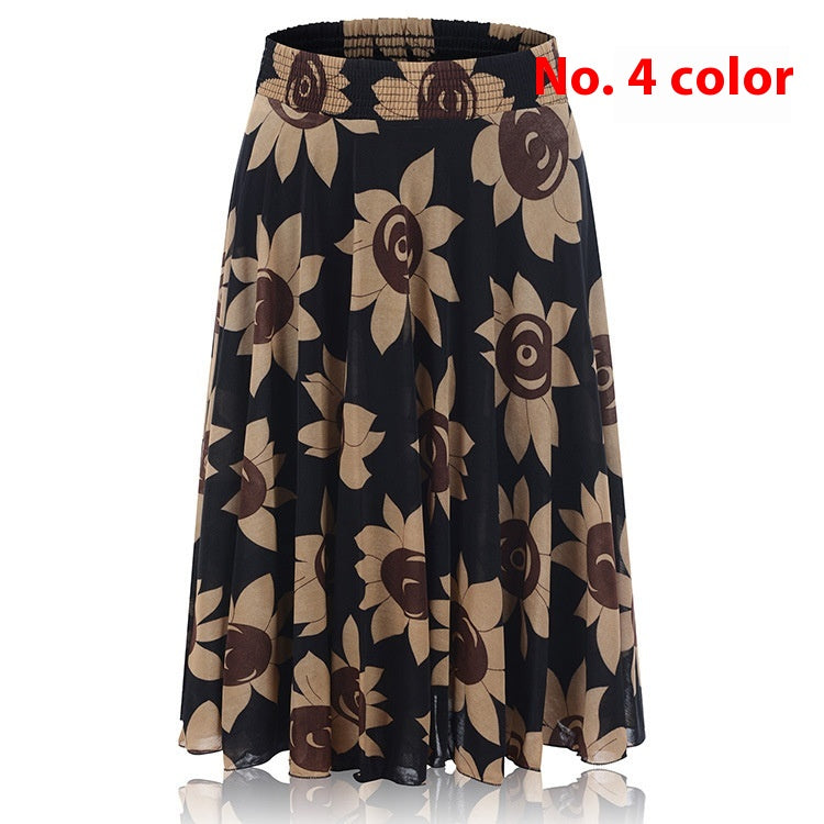 Mom Ice Silk Sundress Women's Skirt Middle-aged Skirt