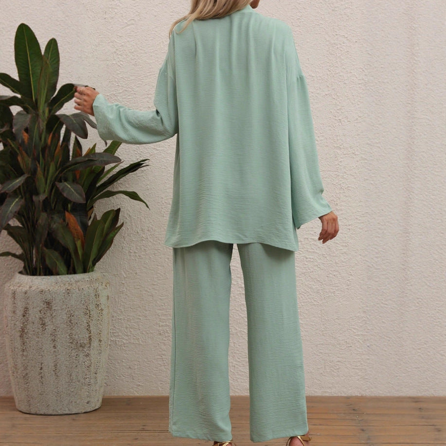 Loose-fitting Cardigan And Wide-leg Pants Two-piece Set
