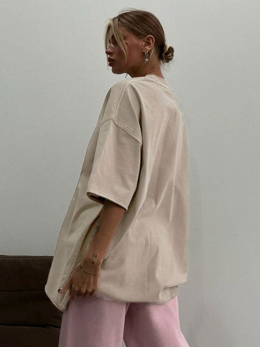 Washed Old Short-sleeved T-shirt European And American Relaxed Casual Round Neck