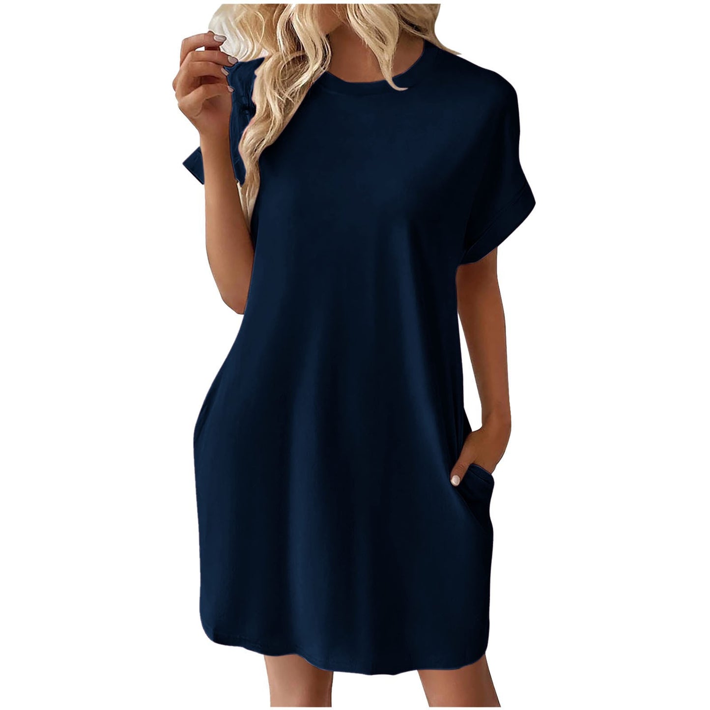Casual Milk Silk Pullover Crew-Neck Dress