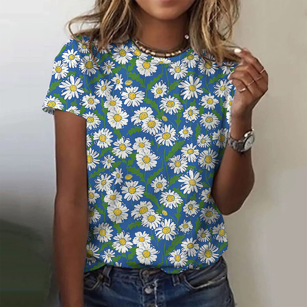 Casual Floral Style Printing Women's Summer T-shirt