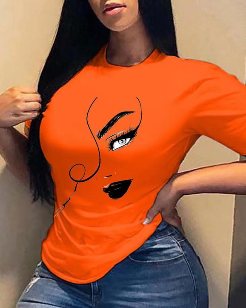 Women's Printed Round Neck Loose T-shirt