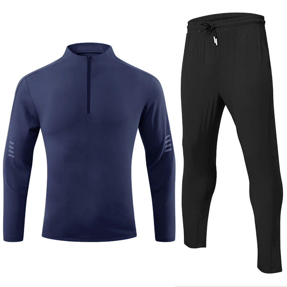 Sport Fintess Top med lange ærmer og lynlås Trousers Todelt Sæt til Mænd