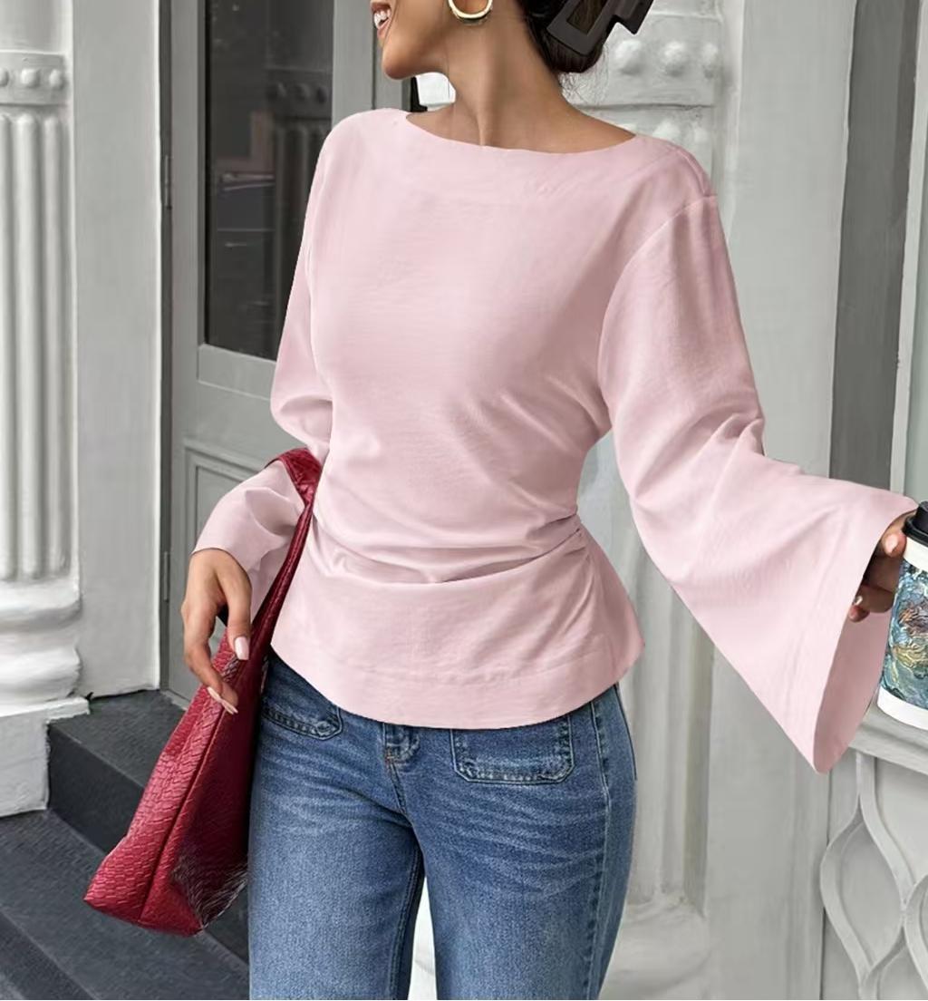Flared Long Sleeve Pullover Women's Clothing