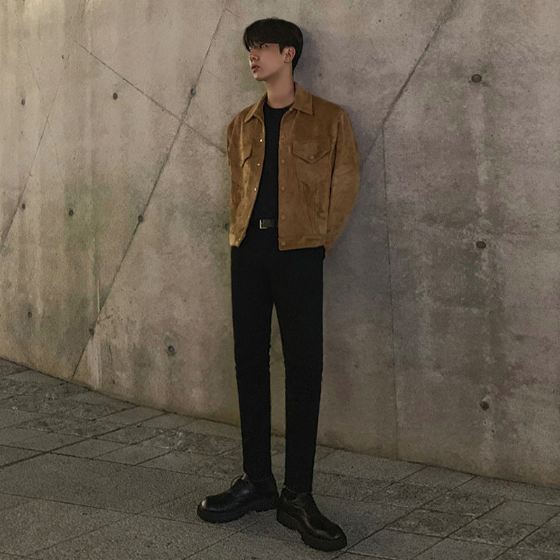 Men's Suede Fabric Jacket Slim-fit Retro Coat