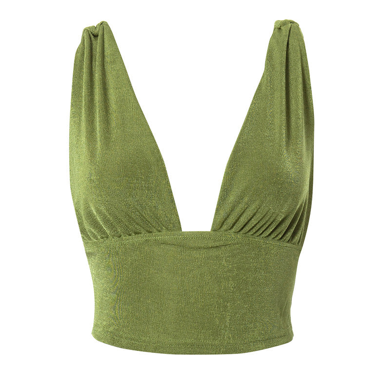 Sleeveless V-neck Revealing Navel And Back  Slim Body