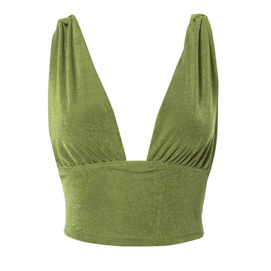 Sleeveless V-neck Revealing Navel And Back  Slim Body