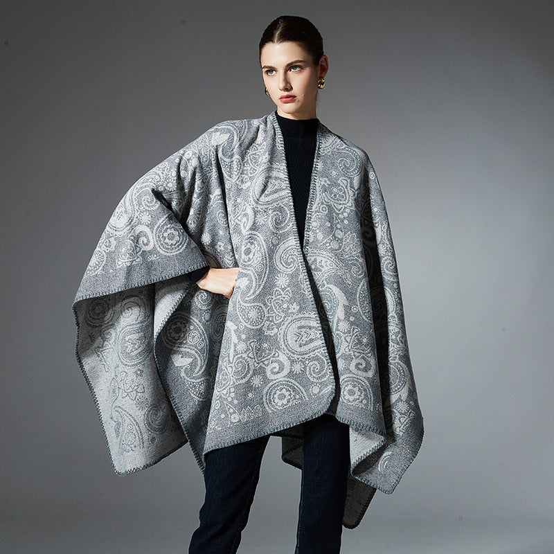 Women's Jacquard Paisley Wool Cross Shawl