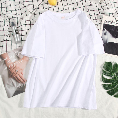 Women's Loose Solid Color Cotton Round Neck