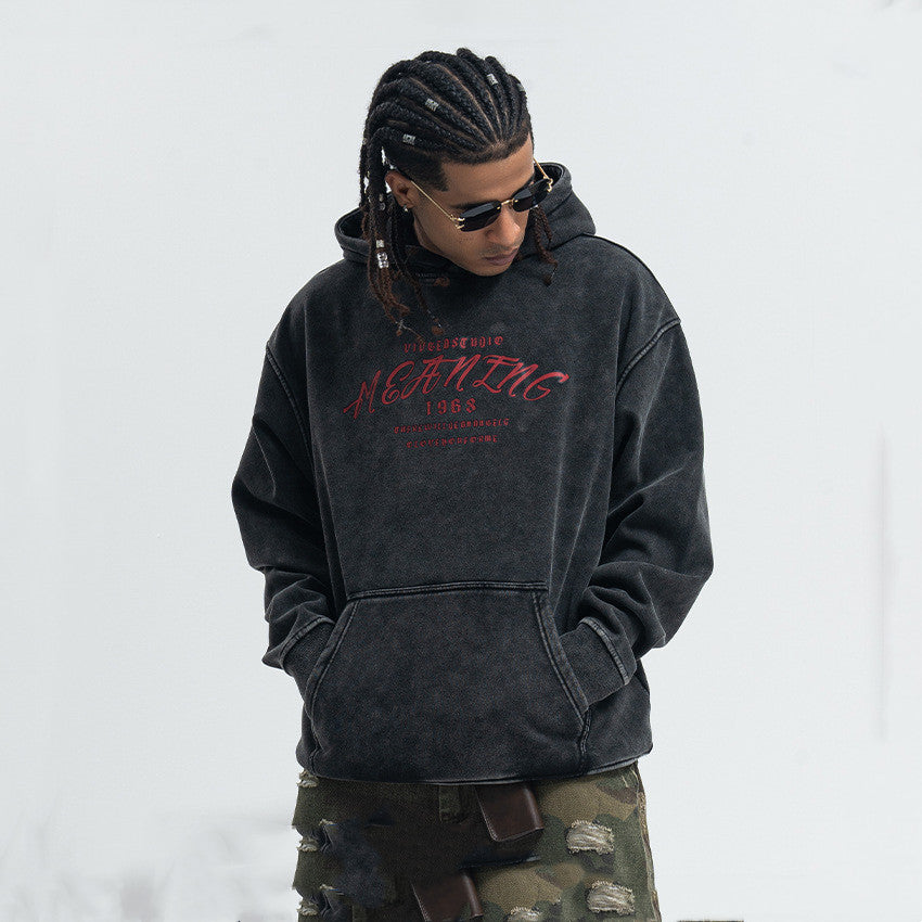 Amerikansk Street Letter Print Vasket Distressed Sweater