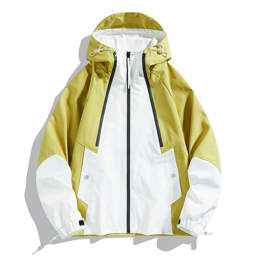 Mens SpringAutumn Outdoor Windproof And Waterproof Loose Casual Color-Block Bomber Jacket For Couples
