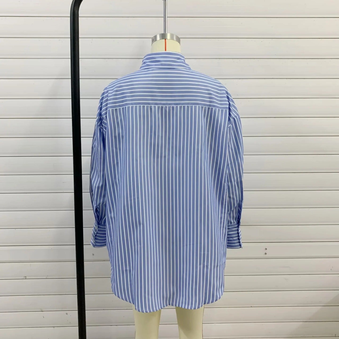 Plus Size Loose Casual Mid-length Short Front And Long Back Striped Shirt