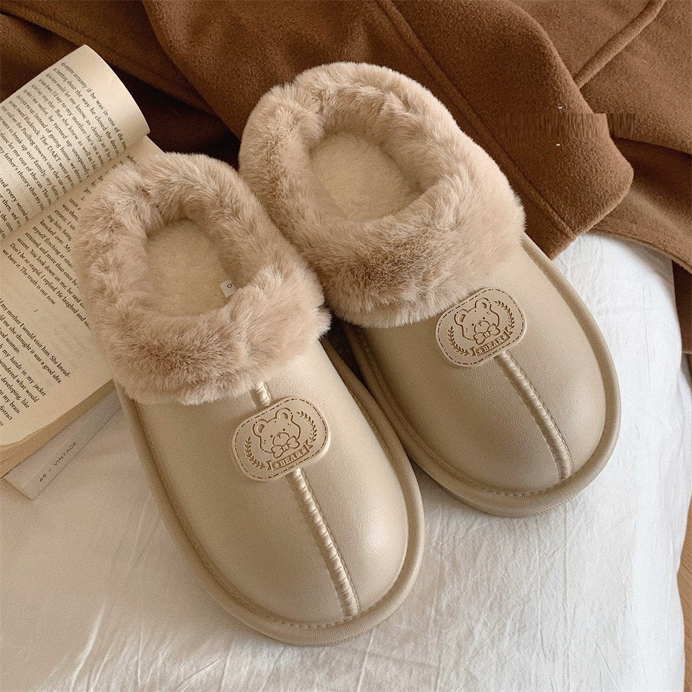 Indoor And Outdoor Fleece-lined Warm And Comfortable Cotton Slippers Waterproof Female Winter