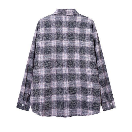 Distressed Color Matching Plaid Long Sleeve Shirt For Men