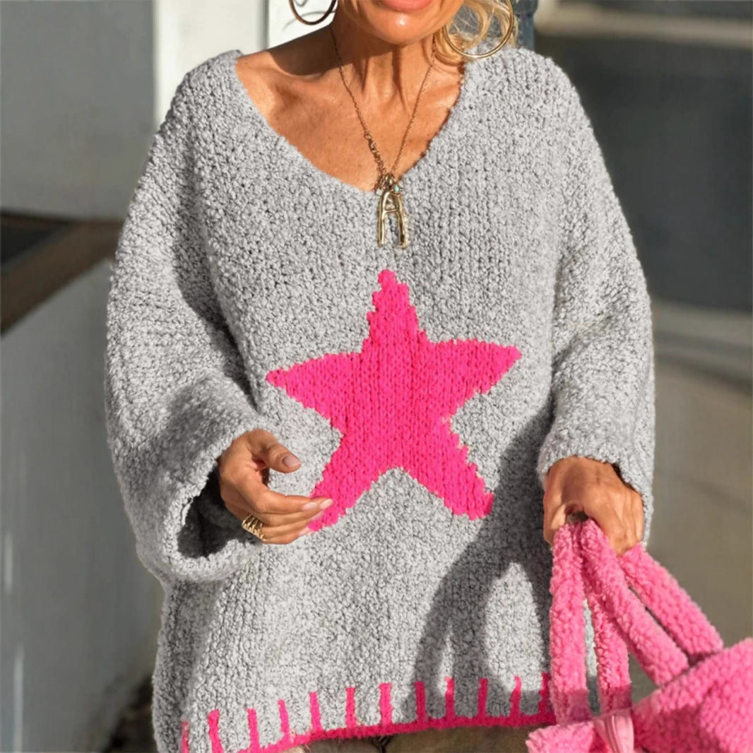 Casual Loose Loop Yarn V-neck Women's Sweater