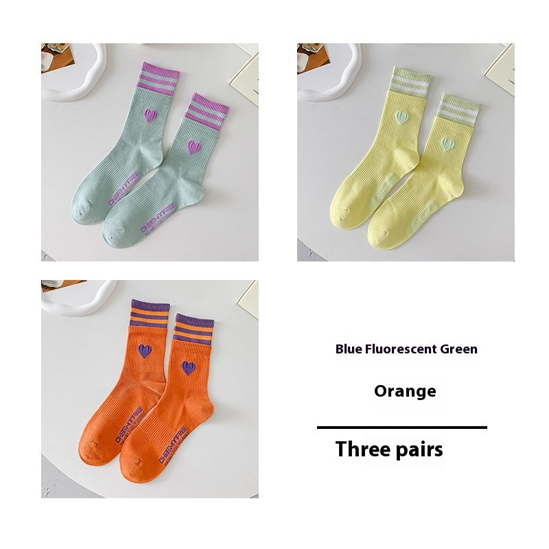 Women's Patchwork Striped Printed Mid Length Socks