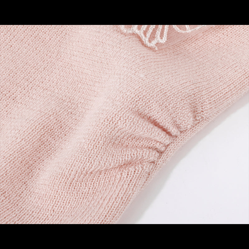 Sweet Pink 3D Butterfly Age-Reducing Knitted Top Long-Sleeve T-Shirt That Slims And Flatters Your Figure