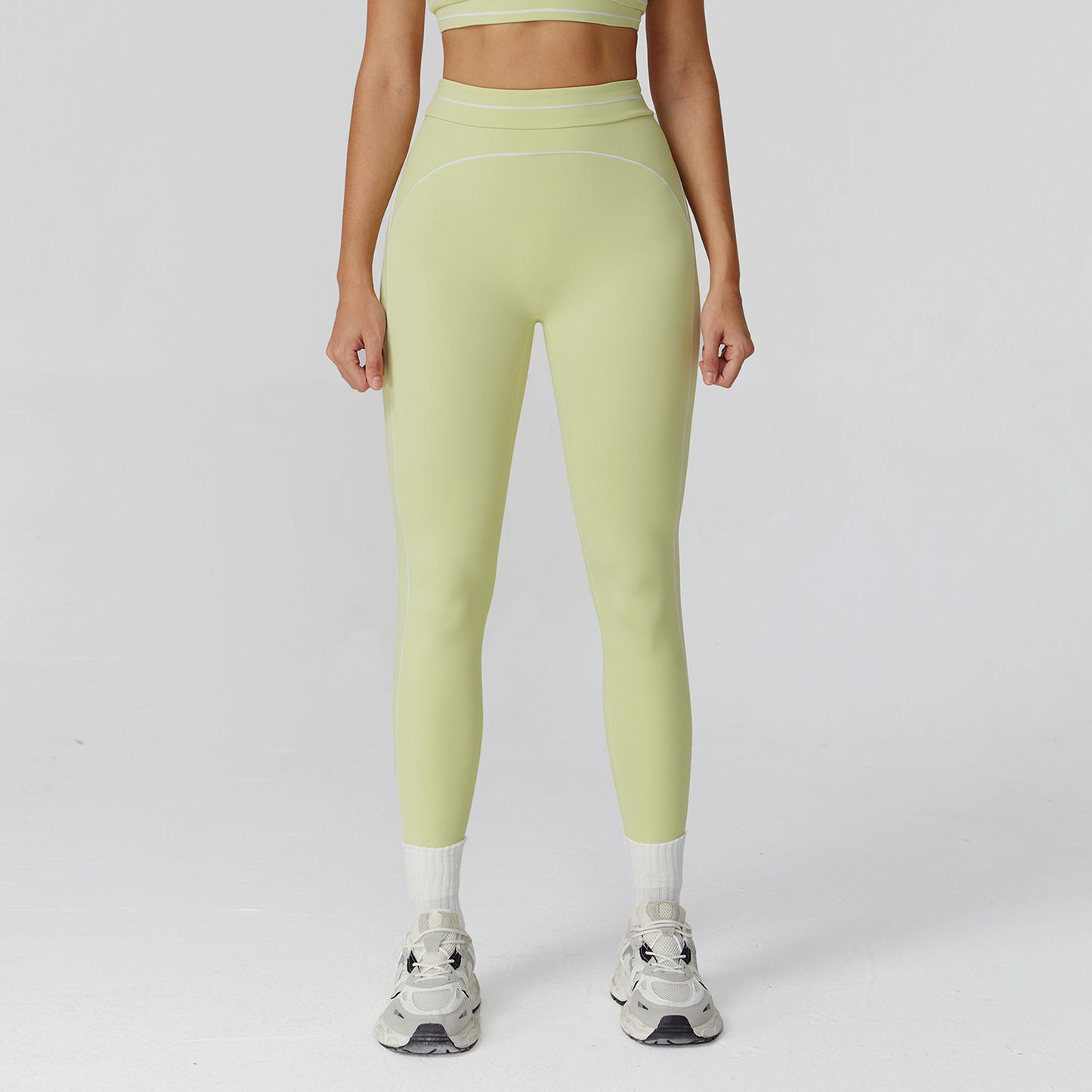 Contrast Color Brushed Yoga Trousers Fold High Waist