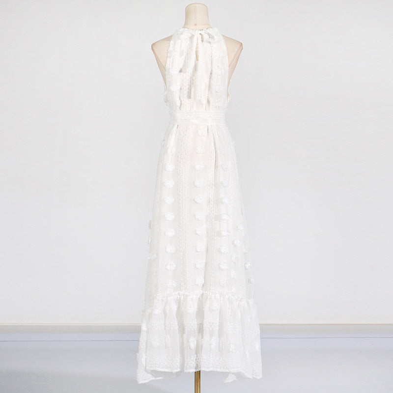 Round Neck Halter Three-dimensional Flower Cake Dress