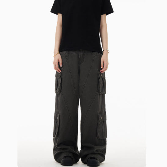 Retro Deconstruction Cargo Jeans Men And Women Loose Casual