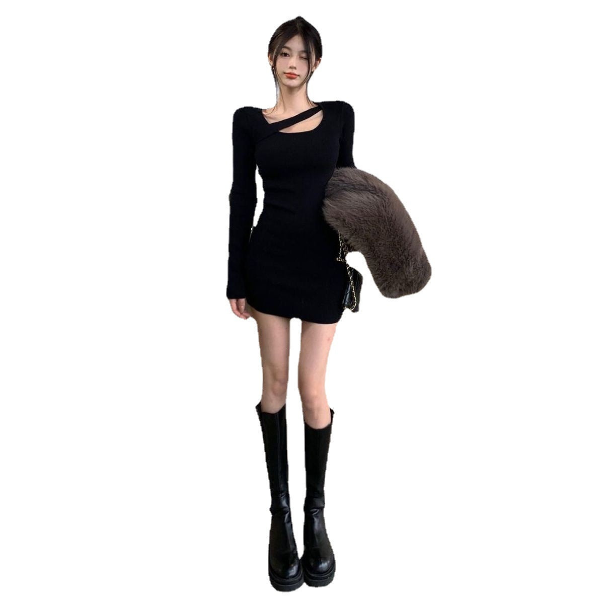 Sensual Older-sister-style Womens Tight-fitting Black Dress
