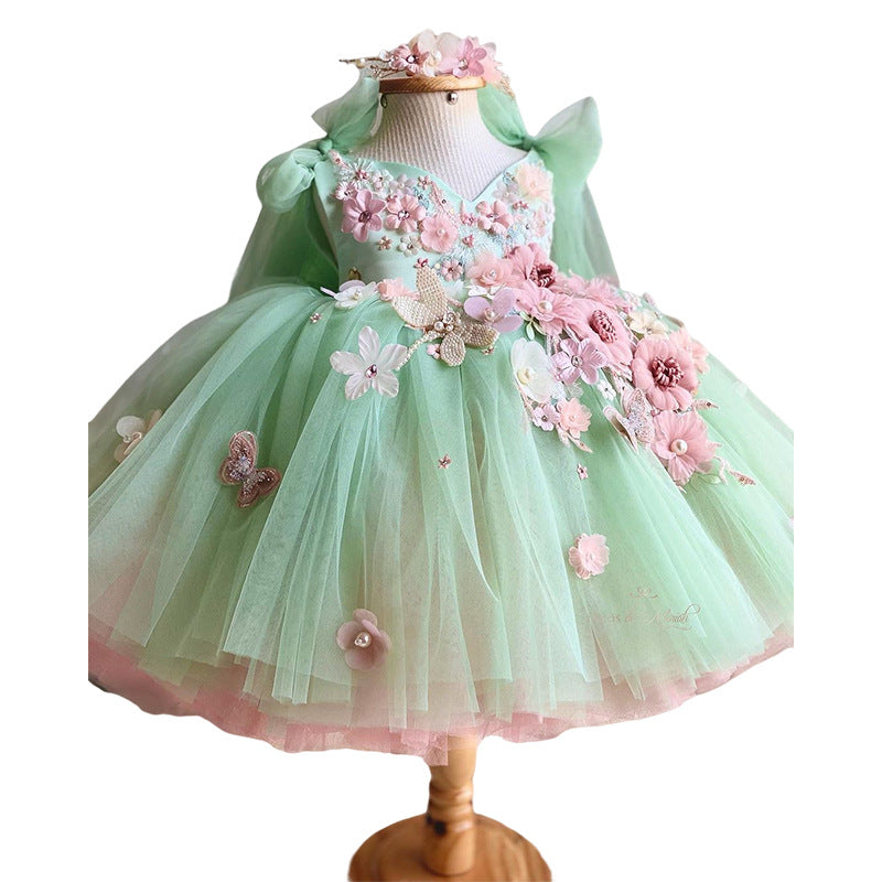 Children's Bow Mesh Bubble Skirt Dress