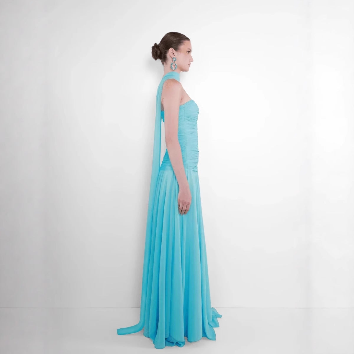 Strapless Pleated Dress With Fluttering Ribbons An Elegant Sophisticated Maxi Gown