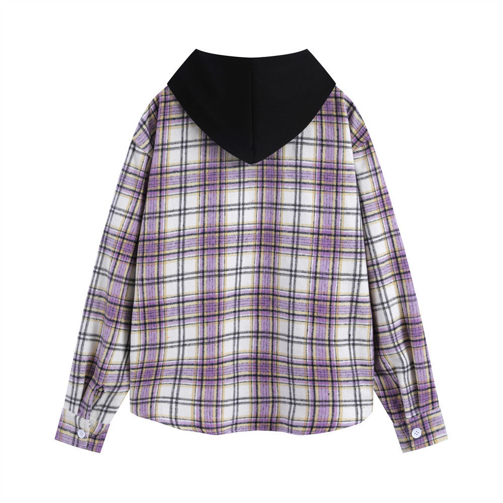 Plaid Colorblock Hooded Shirt Coat Men