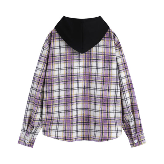 Plaid Colorblock Hooded Shirt Coat Men