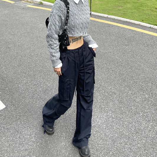 Street Drawstring Work Casual Pants With Loose Pockets