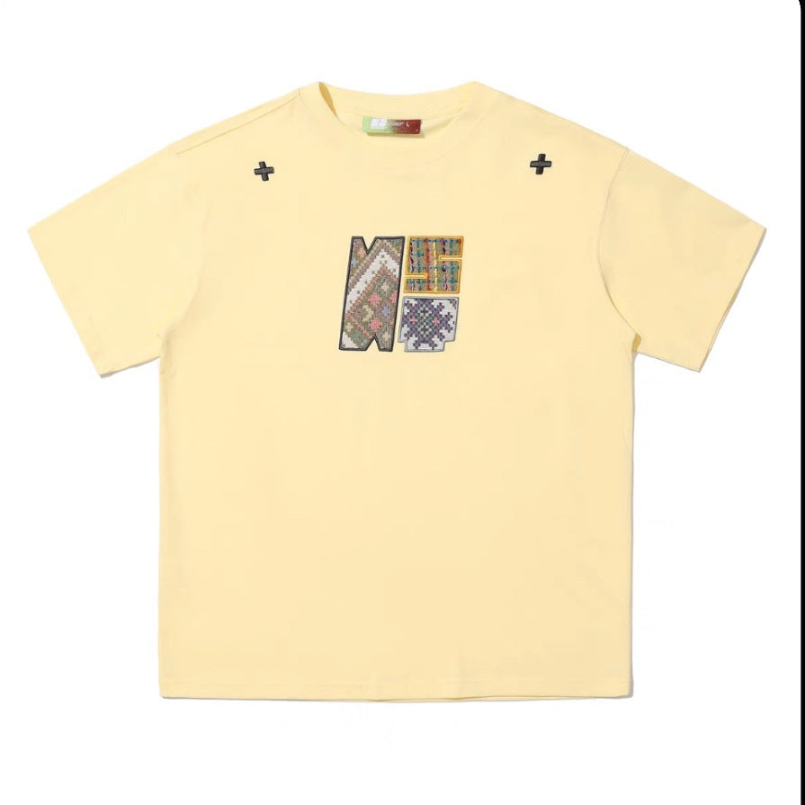 Paste Cloth Embroidery Retro Loose Casual All-match Short-sleeved T-shirt