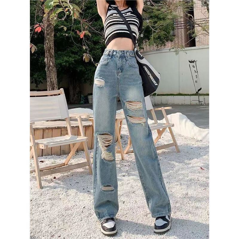 Womens Baggy Plus-size Ripped Jeans
