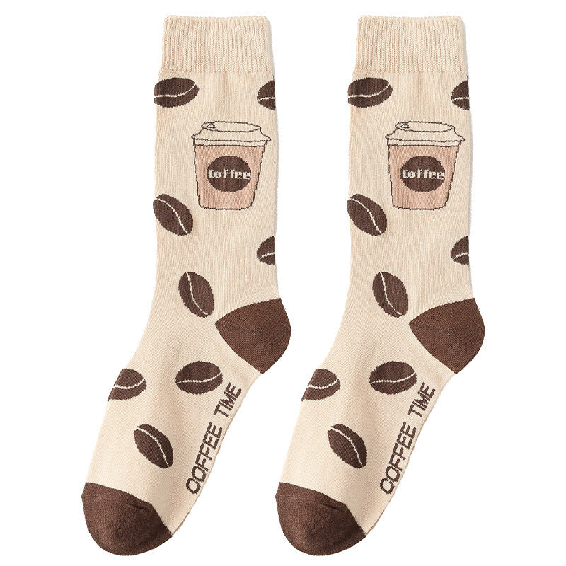 Female Personality Cartoon Letter Coffee Socks Are Comfortable And Sweat Wicking