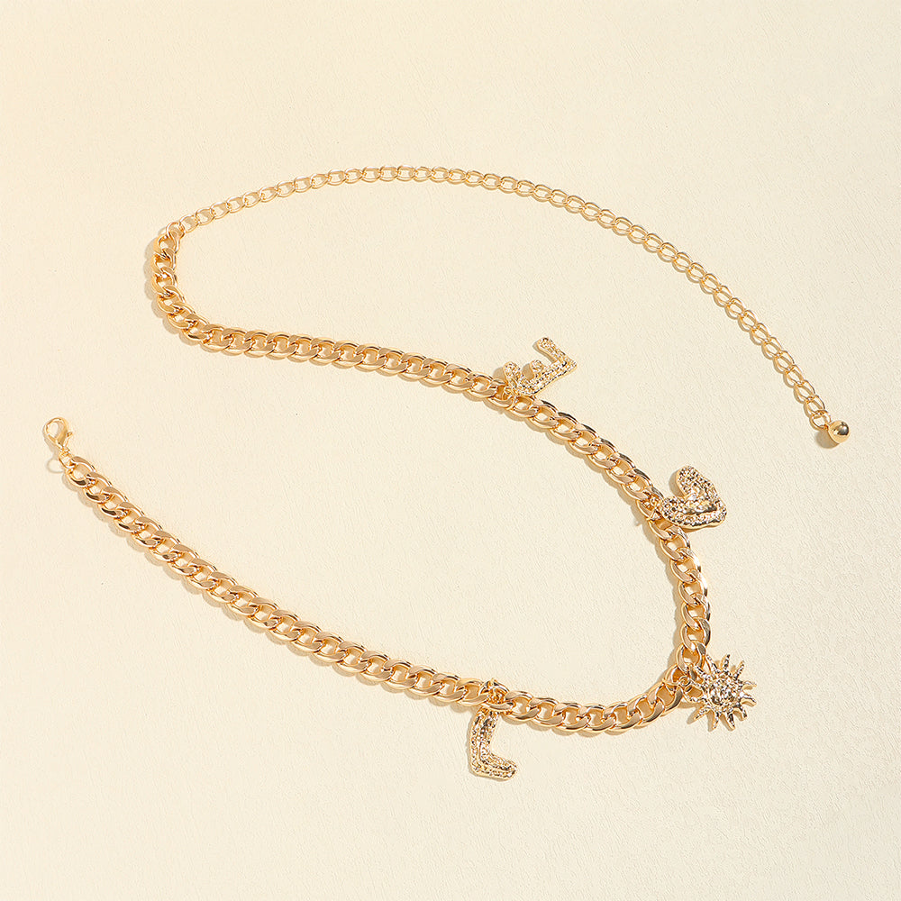 Metal Cutout Waist Chain Gold Love Letter Love Pendant Fashion Dress Chain Accessories