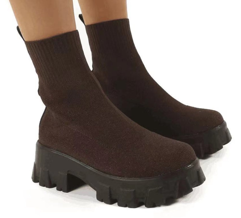 Mid-heel European And American Mid-tube Boots Set Foot Large Size Boots