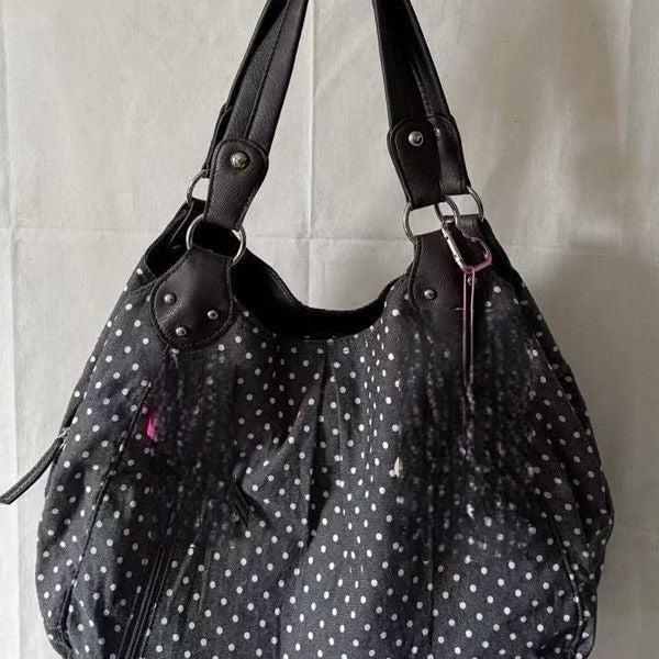 Commuter Casual Retro Polka-Dot Canvas Shoulder Bag