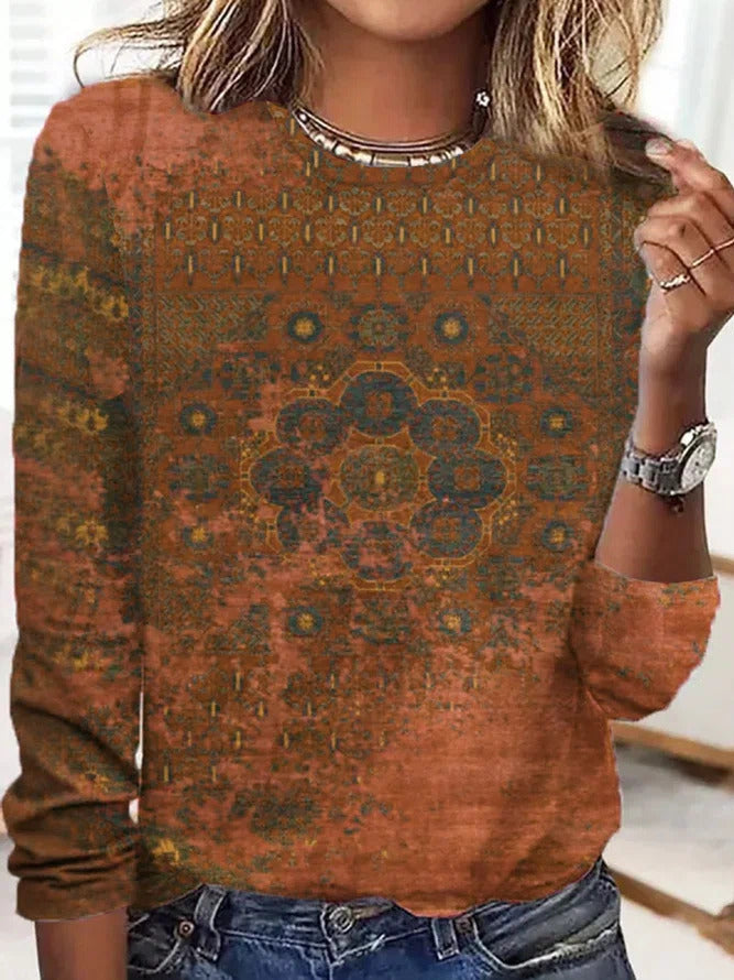 Loose Trendy Vintage Printed Round Neck T-shirt