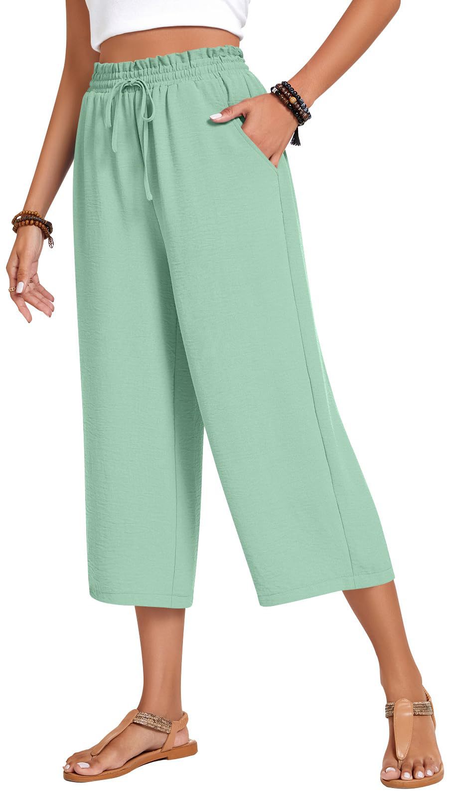 Loose-fitting Casual Wide-leg Pants With Pockets And A High Waist