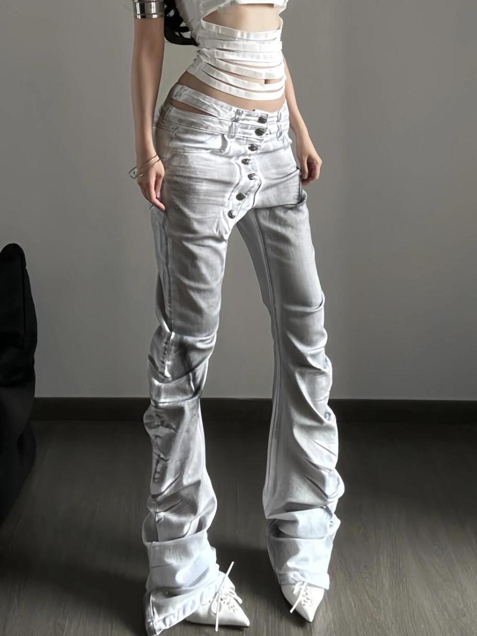 Washed Curved Knife Jeans Slim And Slimming Pants