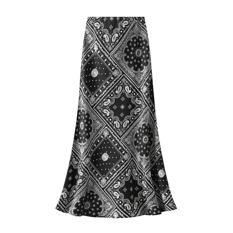 Retro Hong Kong Style Floral Skirt High Waist Slimming Temperament