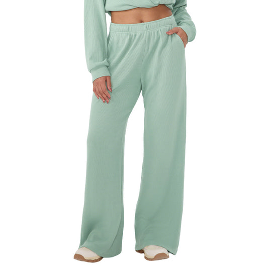 Waffle-Weave Sports Pants In Solid Colors Loose Fit