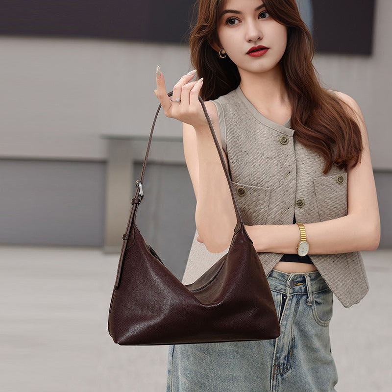 Casual Leather Commuter Shoulder Dumpling Bag